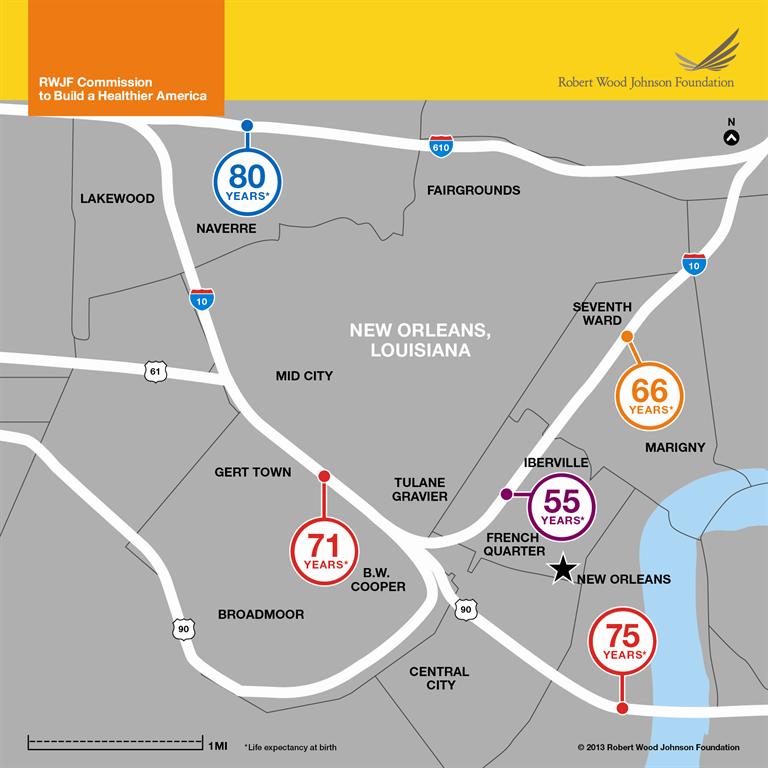 Life expectancy map, New Orleans